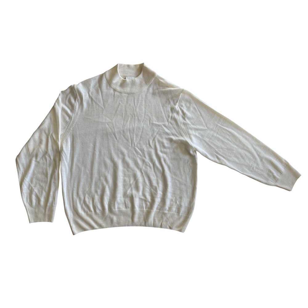 Cotswold Collections 2XL L Ivory 100% Extrafine Merino Wool Mock Neck Sweater